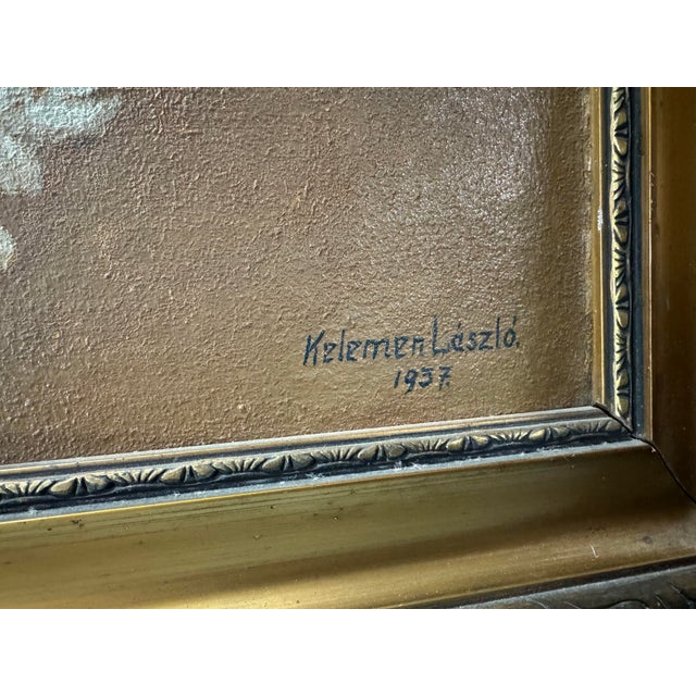 Antique Gold Framed Still Life Portrait of 2 Dogs Signed Oil Painting on Canvas For Sale - Image 4 of 6