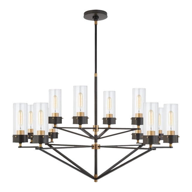 Thomas O'Brien for Visual Comfort Signature Marais Large Chandelier in Bronze & Hand-Rubbed Antique Brass with Clear Glass For Sale