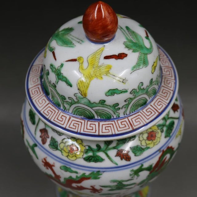Early 20th Century Early 20th Century Chinese Ceramic Pot Ming Dynasty Jiajing Marked Blue and White Famille Verte Porcelain Ginger Jar Hand Painted Dragon Pattern For Sale - Image 5 of 8