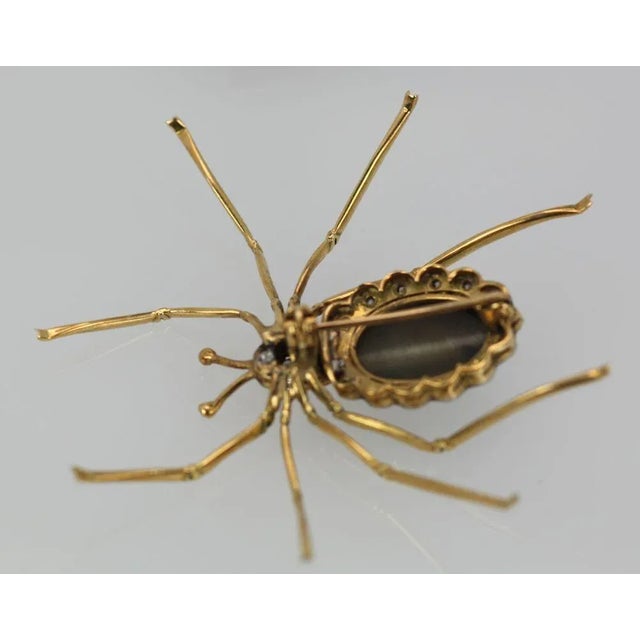 Gold 1930s Cat’s Eye Chrysoberyl Spider Brooch For Sale - Image 8 of 10