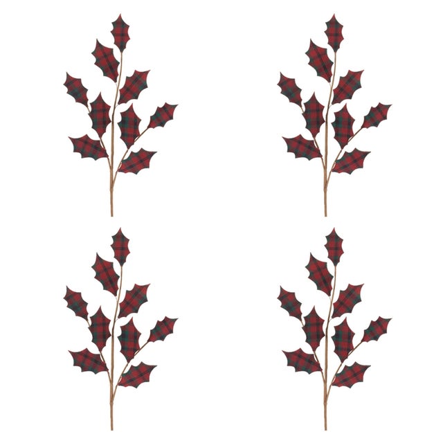 Rustic Plaid Holly Leaf Spray (Set of 4) For Sale - Image 3 of 3