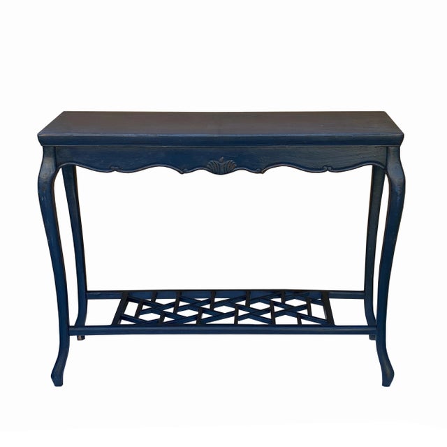 Chinese Distressed Blue Lacquer Apron Curve Legs Console Side Altar Table For Sale In San Francisco - Image 6 of 9