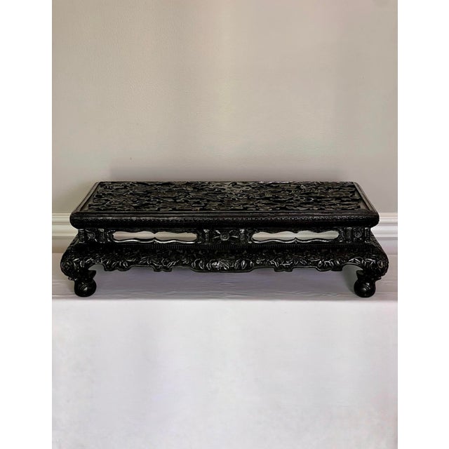 Early 20th Century Chinese Black Lacquered Display Stand, Hardwood, Hand Carved, Rectangular, Early 20th C. For Sale - Image 5 of 18