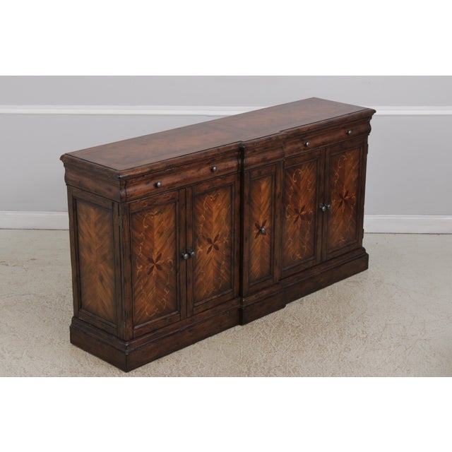 Traditional Continental Style Inlaid Front Distressed Sideboard Console For Sale - Image 3 of 17