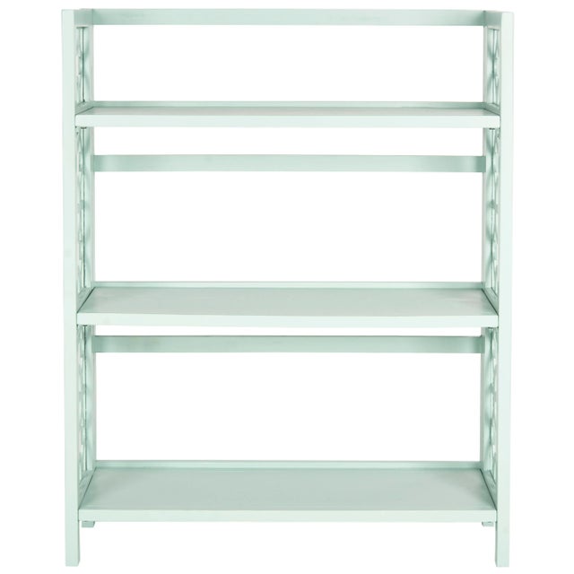 2020s 3 Tier Low Trellis Fretwork Bookcase, Aqua Smoke For Sale - Image 5 of 5
