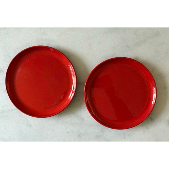 Mid-Century Modern Set of 6 Red Gerz West German Pottery Small Plates For Sale - Image 3 of 11