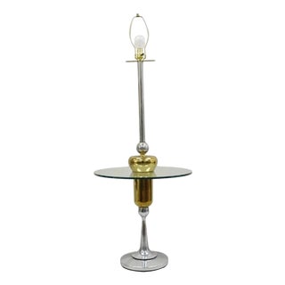 Mid 20th Century Mid Century Modern Space Age Atomic Era Chrome Brass Glass Side Table Floor Lamp For Sale