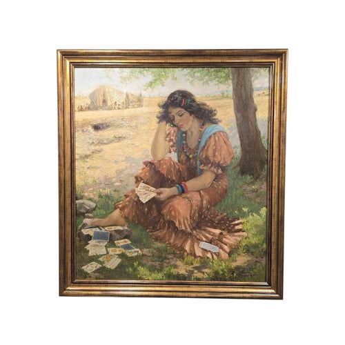 Atmospheric and finely executed Spanish oil on canvas, painted in the early 1900s by the artist Pradilla. The composition...