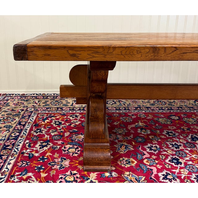 Antique French Country Farm Dining Table Farmhouse Trestle Base Honey Oak For Sale - Image 11 of 17