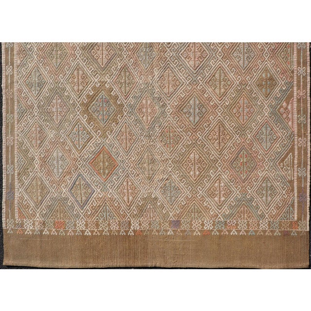 Sand Geometric Diamond Stripe Turkish Vintage Kilim Rug in Warm Earth Tones For Sale - Image 8 of 10