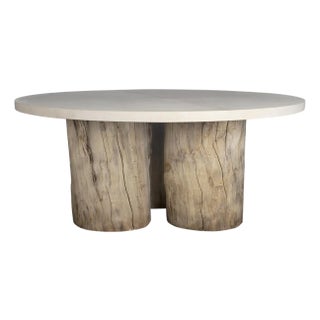 Oak Trunk Base With Lueders Limestone Top Dining Table For Sale