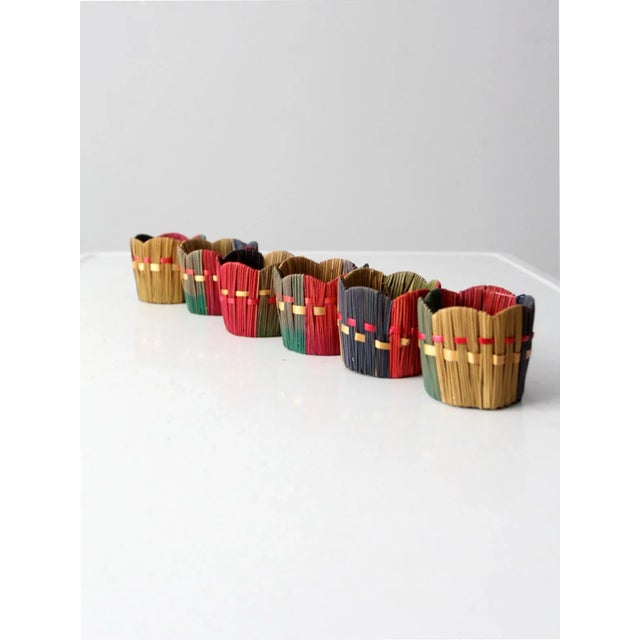 Mexican Vintage Woven Straw Cup Holders- Set of 6 For Sale - Image 3 of 11