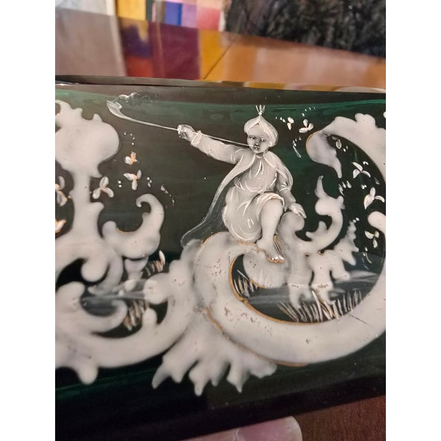 Glass Antique Bohemian Glass Moser Emerald Crystal Jewel Box For Sale - Image 7 of 11