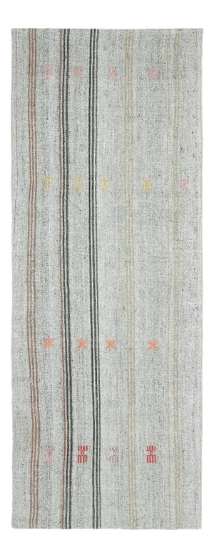 Vintage Turkish Hand-Knotted Wool Cotton Gray Kilim Runner