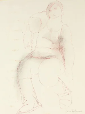 Ethel Weiner Guttman Minimal Expressionist Portrait Drawing in Graphite, Mid 20th Century