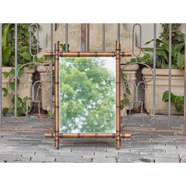 French Petite French Antique Faux Bamboo Mirror with Warm Patina, circa 1900 For Sale - Image 3 of 10