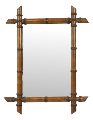 Antique Chinoiserie Faux Bamboo Mirror in Wood