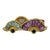 18k Gold Vintage Car Brooch With Diamonds, Aquamarine & Amethyst For Sale
