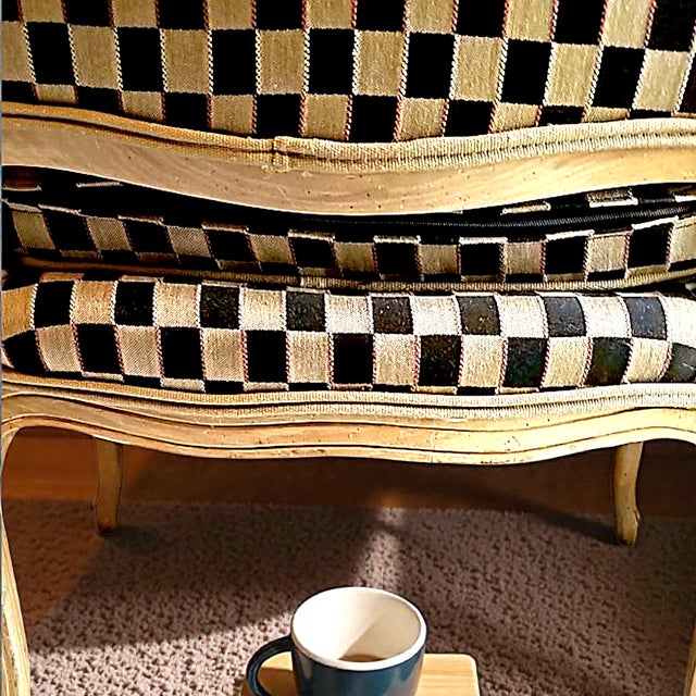 1960’s Polychromed Beechwood Louis XV Checker Upholstered Fauteuil For Sale - Image 16 of 17