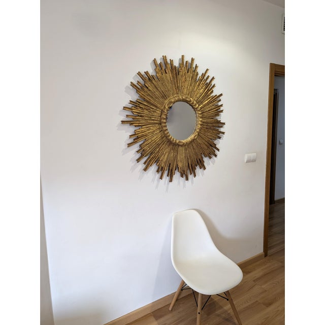 Mid-Century Modern Large Sun Mirror in Carved and Gilded Wood, 1950s For Sale - Image 3 of 18