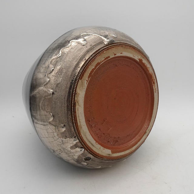 Cobalt Blue and Silver Glazed Ceramic Vase from Jules Guerin, Belgium, 1950s For Sale - Image 10 of 13
