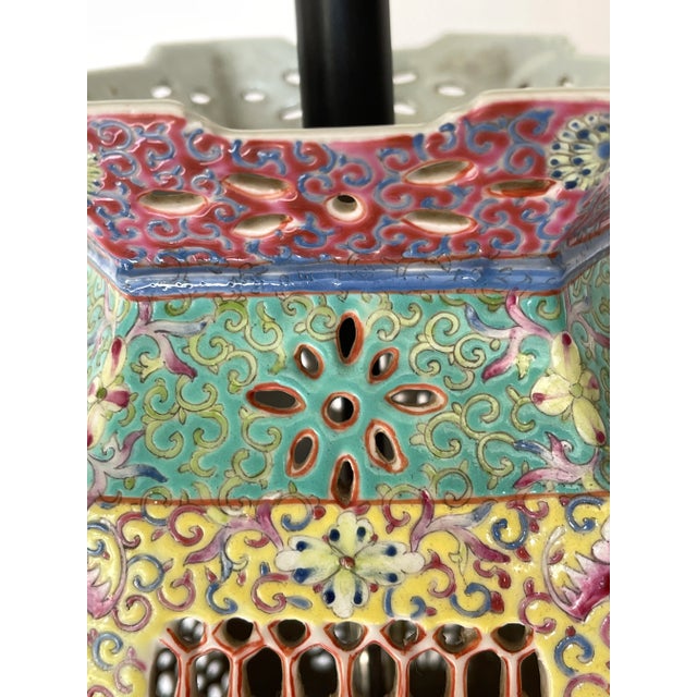 Late 19th Century Antique Chinese Famille Rose Porcelain Imperial Dragon Wedding Lantern Lamp For Sale - Image 5 of 10