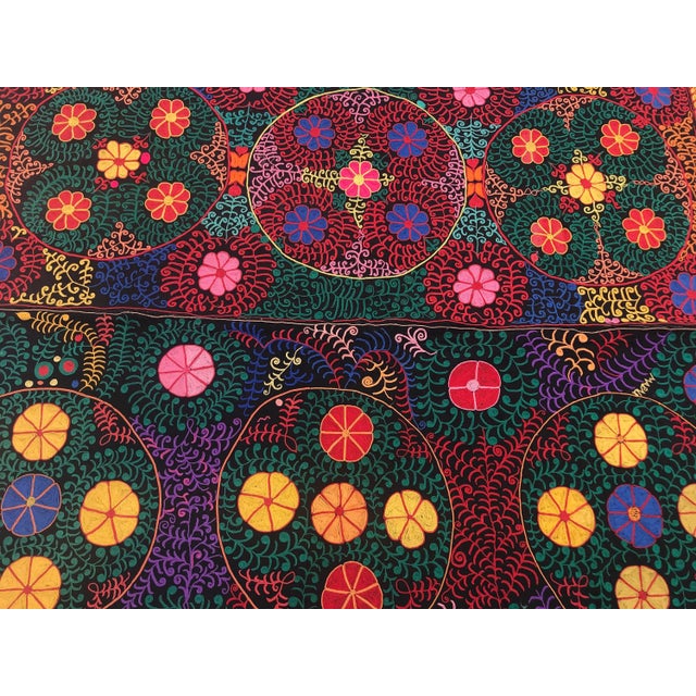 Folk Art Vintage Suzani Crochet Wall Hanging / Throw - 5'8" x 5'1" For Sale - Image 3 of 7