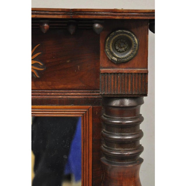 Wood Antique American Empire Walnut Leaf Carved Wall Console Pier Mirror For Sale - Image 7 of 12
