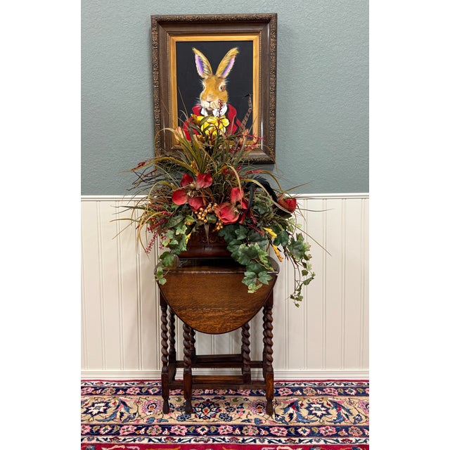 English Antique English Table Drop Leaf Gateleg Barley Twist Oak Oval C. 1920-30s For Sale - Image 3 of 18