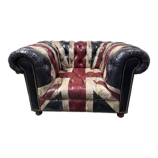 Timothy Oulton Union Jack Chesterfield Leather Loveseat For Sale