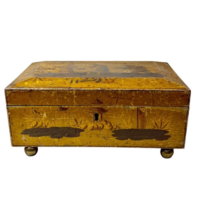 19th Century English Chinoiserie Regency Pinwork Work Box For Sale - Image 4 of 9