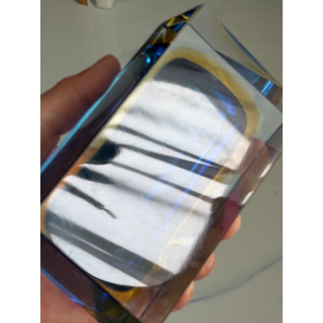 Blue 1960s Flavio Poli for Seguso Vetri D’Arte Murano Sommerso Blue & Amber Glass Ashtray For Sale - Image 8 of 11