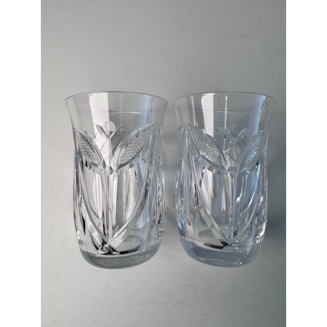 A pair of small whiskey tumblers. The perfect size for when you just need a few sips of something. These are hand cut...