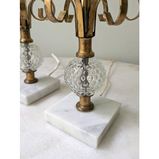 Vintage Marble & Hobnail Glass Vanity Table Lamps, a Pair For Sale In Chicago - Image 6 of 9