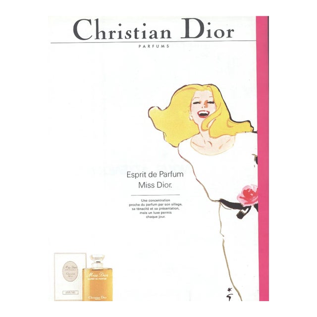 1985 Vintage French Christian Dior Perfume Advertisement Print For Sale