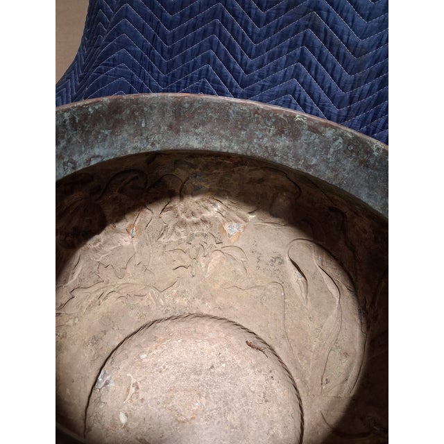 Large Antique Art Nouveau Repoussé Copper Jardinère Cachepot With Butterfly & Iris Motif For Sale - Image 4 of 5