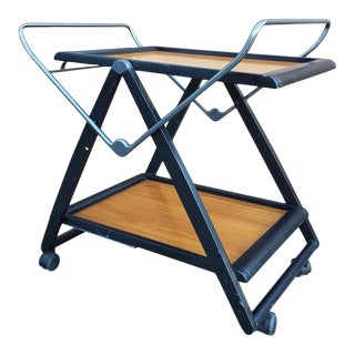 1980s Modern Italian Two-Tier Wooden Fold Up Trolley For Sale