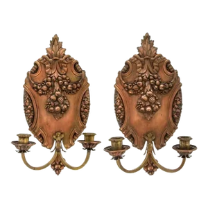 Antique Copper and Brass Candle Sconces, Continental