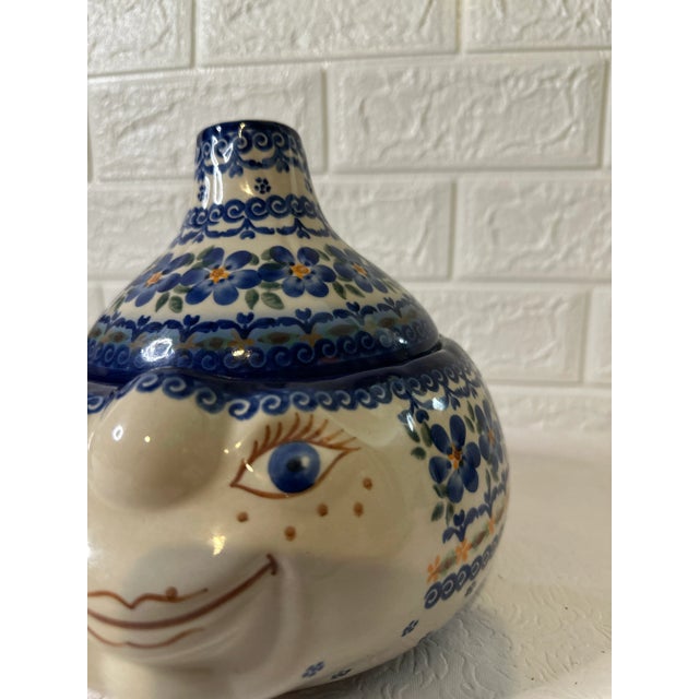 Ceramic Vena Unikat Polish Pottery Face Jar – Hand-Painted & Signed. For Sale - Image 7 of 9