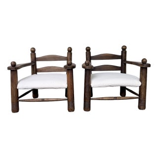 Lounge Chairs in Oak by Dudouyt, 1950s, Set of 2 For Sale