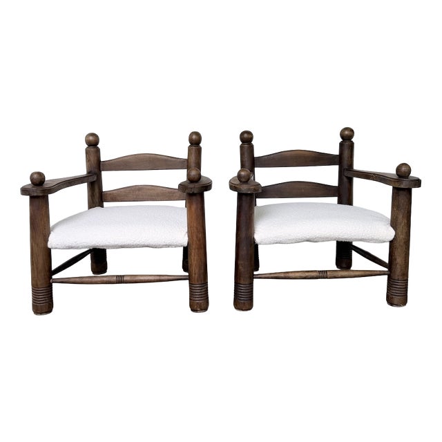 Lounge Chairs in Oak by Dudouyt, 1950s, Set of 2 For Sale