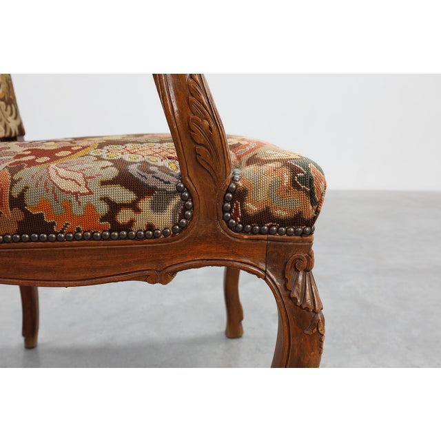 Louis XV Carved Walnut Armchair with Needlepoint Upholstery, France, 1900 For Sale - Image 6 of 18
