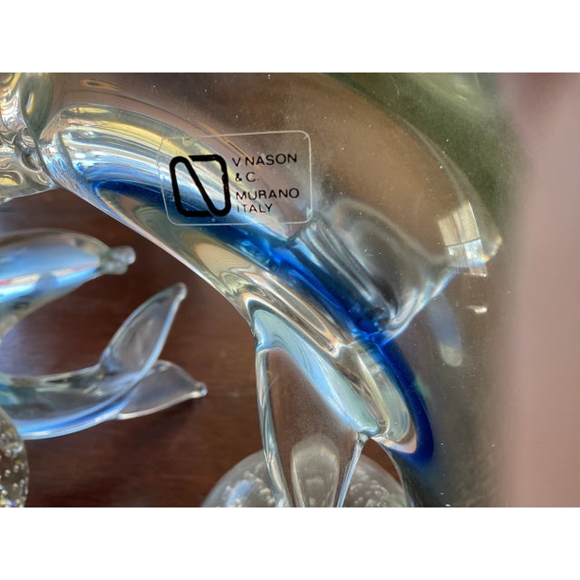 1970s Set of 2 Murano v. Nason and Co. Glass Dolphins on Bullicante Balls For Sale - Image 5 of 5