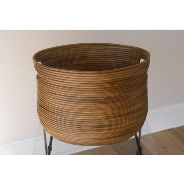 Mid-Century Modern Vintage Gabriella Crespi Style Pencil Reed Basket With Cutout Handles For Sale - Image 3 of 9