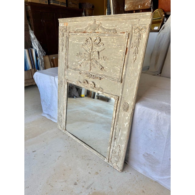 French Early 20th Century French Louis XVI Wood Patinated Trumeau Mirror For Sale - Image 3 of 12