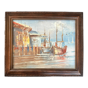 Small Early 1900s French Harbor Painting