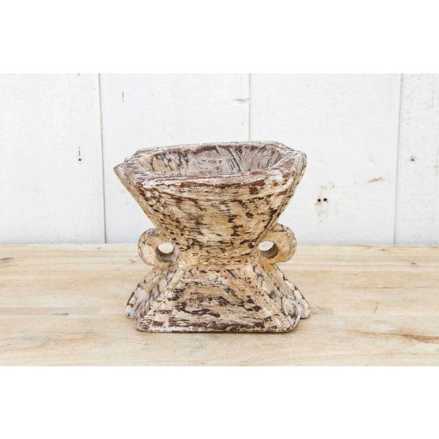 Farmhouse Wooden Carved Tribal Candle Holder-Rana For Sale - Image 3 of 8