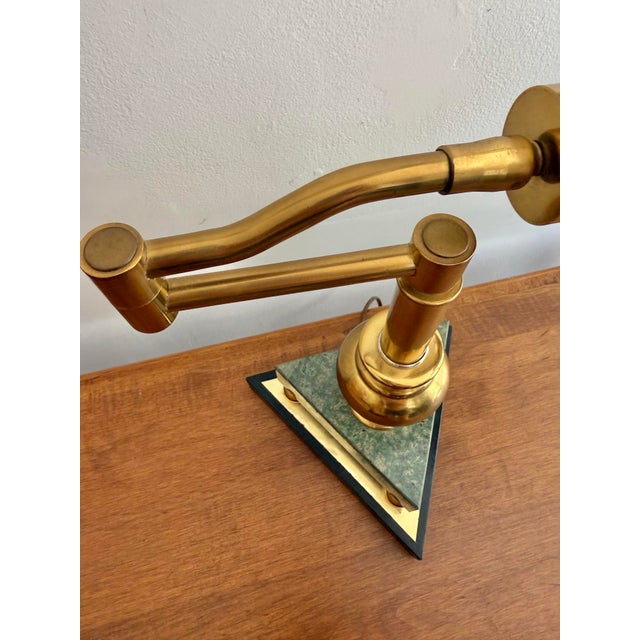 1980s Art Deco Revival Marble and Brass Bankers Lamp For Sale - Image 4 of 11