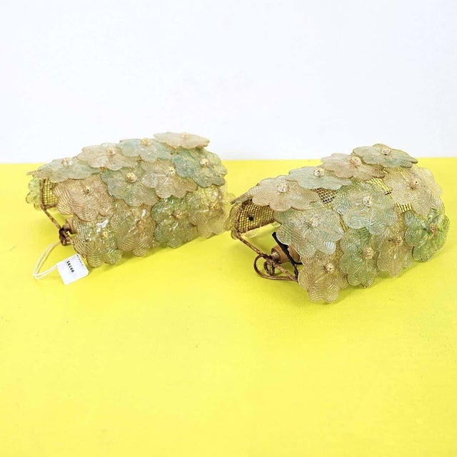 Murano Glass Flower Wall Lamps, Early 1900s, Set of 2 For Sale - Image 9 of 9