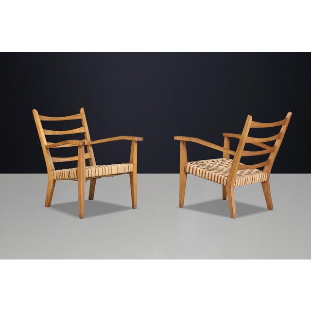 Italian Sculptural Beechwood Armchairs with Woven Rope Seats, 1940, Set of 2 For Sale - Image 3 of 11
